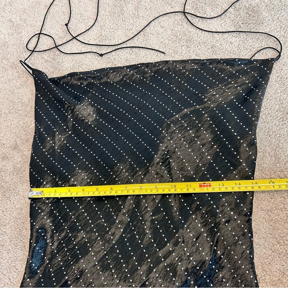 Zara Black satin effect crystal rhinestone jewelled cowl neck mini slip dress M - Picture 14 of 16